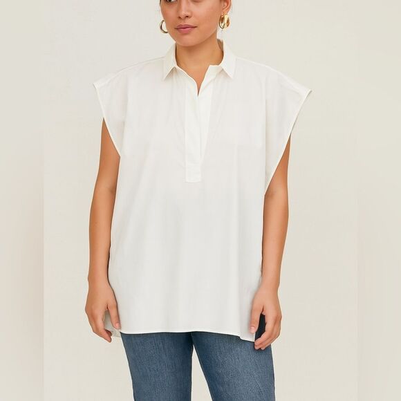 Sofie D'Hoore Tops - Sofie D'Hoore White Wide Shoulders Side Slits Blouse Top Size XS